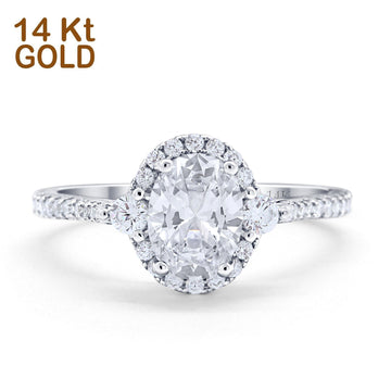 14K White Gold Oval Engagement Ring Round Simulated Cubic Zirconia